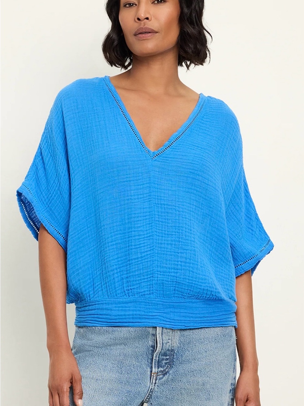 Michael Stars Imani Dolman Sleeve Gauze Blue Top- NWOT